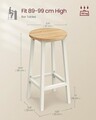 Set 2 scaune de bar, Vasagle, 32x32x65 cm, fier/PAL, alb/natural