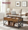 Masuta de cafea cu blat rabatabil, Vasagle Lift Top, 100x50x49-62 cm, PAL/otel, maro