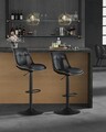 Set 2 scaune de bar rotative, Vasagle, 44x48x90-112 cm, otel cromat/piele ecologica, negru