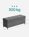 Bancheta cu spatiu de depozitare, Songmics, 110x38x40 cm, max 300 kg, MDF/imitatie de in, gri