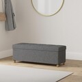 Bancheta cu spatiu de depozitare, Songmics, 110x38x40 cm, max 300 kg, MDF/imitatie de in, gri