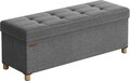 Bancheta cu spatiu de depozitare, Songmics, 110x38x40 cm, max 300 kg, MDF/imitatie de in, gri