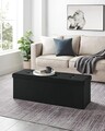 Bancheta cu spatiu de depozitare, Songmics, 110x38x38 cm, max 300 kg, MDF/imitatie de in, negru