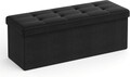 Bancheta cu spatiu de depozitare, Songmics, 110x38x38 cm, max 300 kg, MDF/imitatie de in, negru