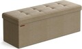 Bancheta cu spatiu de depozitare Mazi, Songmics, 110x38x38 cm, max 300 kg, MDF/imitatie de in, maro camel