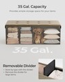 Bancheta cu spatiu de depozitare Mazi, Songmics, 110x38x38 cm, max 300 kg, MDF/imitatie de in, maro camel