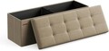 Bancheta cu spatiu de depozitare Mazi, Songmics, 110x38x38 cm, max 300 kg, MDF/imitatie de in, maro camel