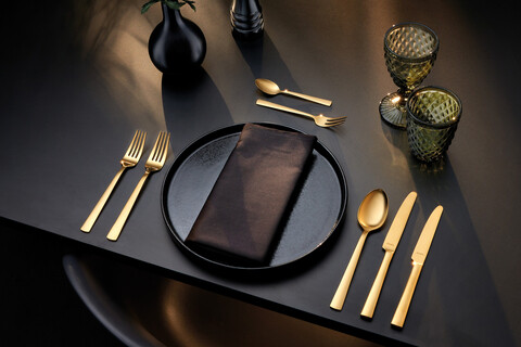 Set tacamuri 24 piese in cutie de lemn Ventura, Amefa, 6 persoane, inox 18/10, auriu