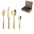 Set tacamuri 24 piese in cutie de lemn Ventura, Amefa, 6 persoane, inox 18/10, auriu