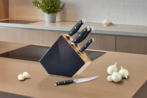 Set 5 cutite si suport Grand Chef, Richardson Sheffield, 9 cm/13 cm/ 20 cm, inox 13/0, negru