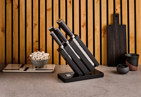 Set 5 cutite si suport Uta, Richardson Sheffield, 9 cm/12.5 cm/20 cm, inox 13/0, negru