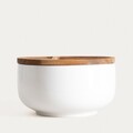 Bol cu capac Mooka, Homla, 24x13.5 cm, ceramica/lemn de salcam, alb/maro