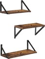 Set 3 rafturi de perete, Vasagle, 30 cm / 35 cm / 40 cm, PAL/otel, maro rustic