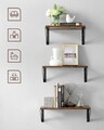 Set 3 rafturi de perete, Vasagle, 30 cm / 35 cm / 40 cm, PAL/otel, maro rustic
