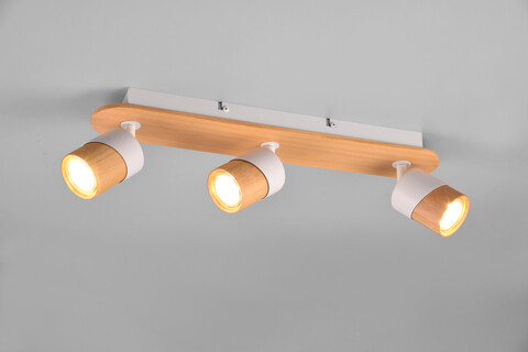 Plafoniera Aruni, TRIO, 48x9x15 cm, 10W, 3x GU10, lemn, natur/alb