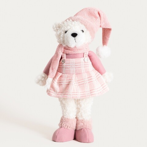 Decoratiune ursoaica Pulise, Homla, 32x15x48 cm, poliester/plastic, roz/alb