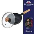 Tigaie Wok cu capac, Samurai Gourmet by Rikito Watanabe si Cooking by Heinner, 20x7 cm, aluminiu, negru/natur