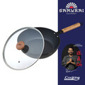 Tigaie Wok cu capac, Samurai Gourmet by Rikito Watanabe si Cooking by Heinner, 24x7.5 cm, aluminiu, negru/natur