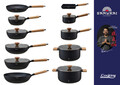 Tigaie Wok cu capac, Samurai Gourmet by Rikito Watanabe si Cooking by Heinner, 24x7.5 cm, aluminiu, negru/natur