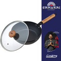 Tigaie Wok cu capac, Samurai Gourmet by Rikito Watanabe si Cooking by Heinner, 28x8 cm, aluminiu, negru/natur