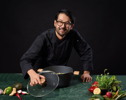 Oala cu capac, Samurai Gourmet by Rikito Watanabe si Cooking by Heinner, 28x14 cm, 7.8 L, aluminiu, negru/natur