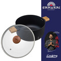 Oala cu capac, Samurai Gourmet by Rikito Watanabe si Cooking by Heinner, 28x14 cm, 7.8 L, aluminiu, negru/natur