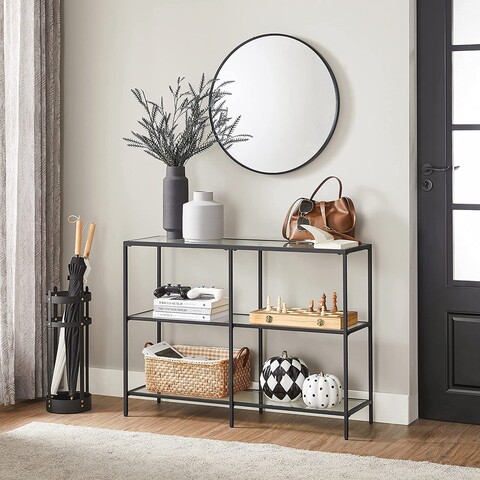 Consola, Vasagle, 100x30x73 cm, sticla temperata/otel, negru