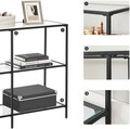 Consola, Vasagle, 100x30x73 cm, sticla temperata/otel, negru