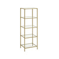 Corp biblioteca cu 5 rafturi, Vasagle, 40x30x124.5 cm, fier/sticla temperata, auriu