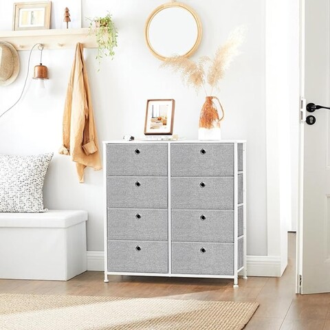 Comoda cu 8 sertare textile, Songmics, 80x30x81.5 cm, MDF/otel, gri