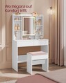 Taburet pentru masuta de toaleta, Vasagle, 45x28.6x45 cm, PAL/MDF/catifea, alb/roz pastel