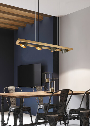 Lustra Bell, TRIO, 100x21x150 cm, 25W, 4x E14, metal, gri/natur