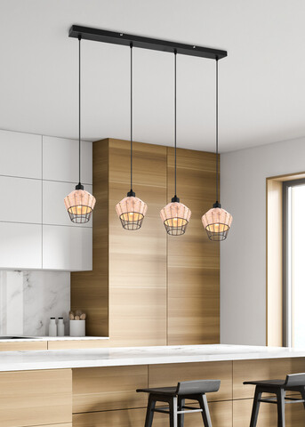 Lustra Borka, RL, 95x17.5x150 cm, 40W, 4x E27, ratan, natur/negru