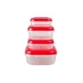 Set 4 cutii alimentare patrate, 0.4 + 0.8 + 1 + 2 L, plastic, rosu