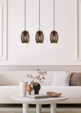 Lustra Bidar, RL, 71x15x150 cm, 28W, 3x E27, metal, negru/natur