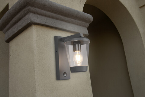 Aplica de perete pentru exterior cu senzor Cavado, TRIO, 16x28 cm, 40W, 1x E27, aluminiu, antracit