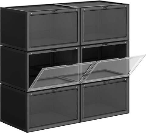 Set 6 cutii de pantofi, Songmics, 36x28x22 cm, polipropilena, negru