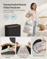Cos de rufe textil cu 2 compartimente, Songmics, 52x38.5x70.5 cm, 130 L, bambus/tesatura Oxford, negru