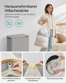 Cos de rufe textil cu 2 compartimente, Songmics, 52x38.5x70.5 cm, 130 L, bambus/tesatura Oxford, gri dove