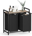 Cos de rufe cu 2 compartimente si raft, Vasagle, 73x33x72 cm, 2 x 46 L, MDF/otel/tesatura Oxford, negru