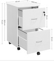 Dulap de birou cu 2 sertare pentru dosare si roti, Vasagle, 43x44.5x72 cm, MDF/PAL, alb