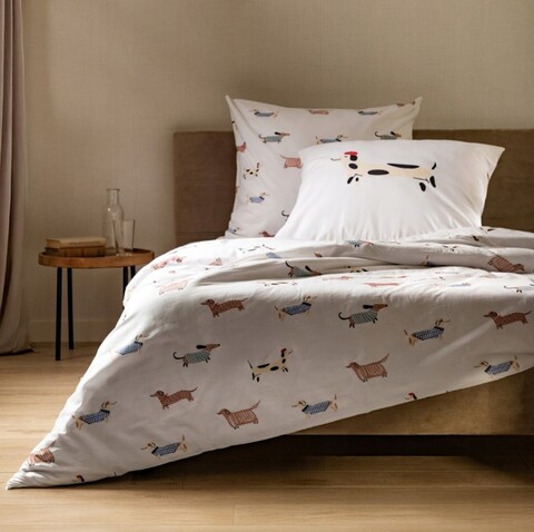 Lenjerie de pat dubla Teckel, Homla, 3 piese, 160x200 cm, bumbac, multicolor