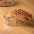 Recipient cu capac pentru depozitare Bardo, Homla, 25x18 cm, sticla/lemn, maro/transparent