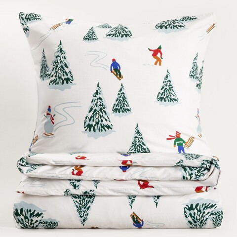 Lenjerie de pat dubla Skiers, Homla, 3 piese, 160x200 cm, microfibra din poliester, multicolor