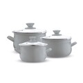 Set oale emailate 6 piese, Emalia Olkusz, 14 cm/16 cm/18 cm, 1.25 L/2 L/2.8 L, otel/sticla, gri