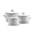 Set oale emailate 6 piese, Emalia Olkusz, 14 cm/16 cm/18 cm, 1.25 L/2 L/2.8 L, otel/sticla, crem