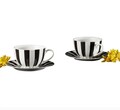Set ceai / cafea 12 piese, Ribs, Ambition, 200 ml, portelan, alb/negru
