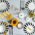 Set ceai / cafea 12 piese, Ribs, Ambition, 200 ml, portelan, alb/negru