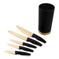 Set 5 cutite si suport Royal, Ambition, 16x11.5x36 cm, otel, negru/auriu