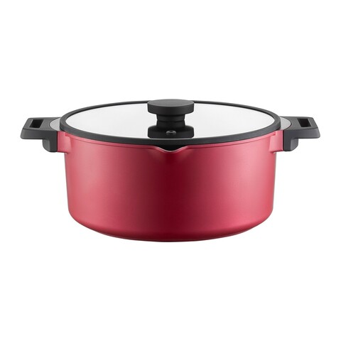 Oala cu capac Noel, Ambition, 28 cm, 6.8 L, aluminiu, visiniu/negru
